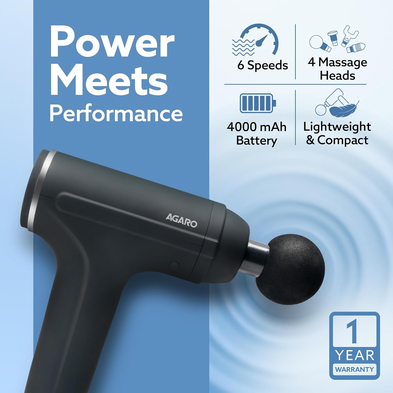 Massager Gun 4 Heads, 6 Speed, Rechargeable, Handheld, Percussion Muscle Massager for Full Body Relief,