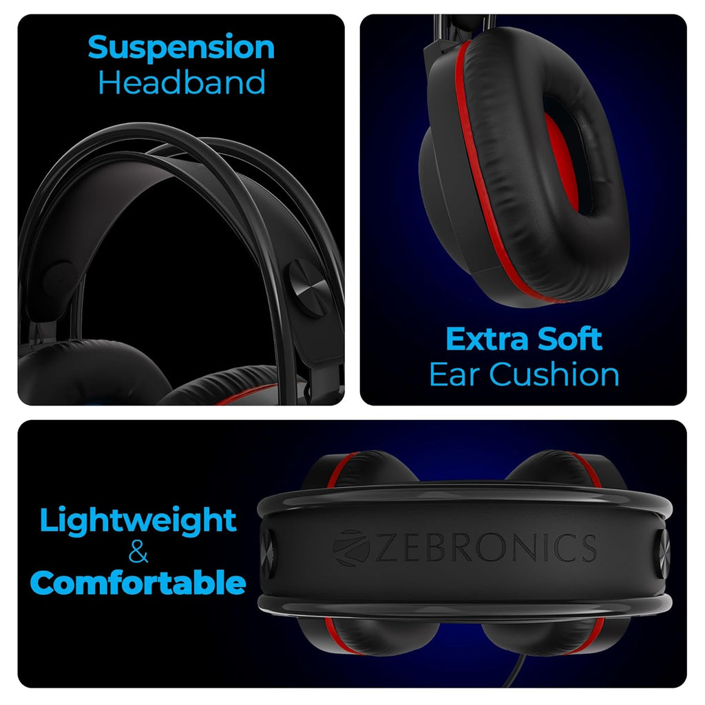 Zebronics Premium Wired USB Gaming Headphone, Simulated 7.1 Surround Sound, 40mm Neodymium Drivers, Windows Software, EQ, Flexible Mic, Multicolor, 2m Braided Cable, Ear Cushion, PC & Laptop (Jet 7.1)