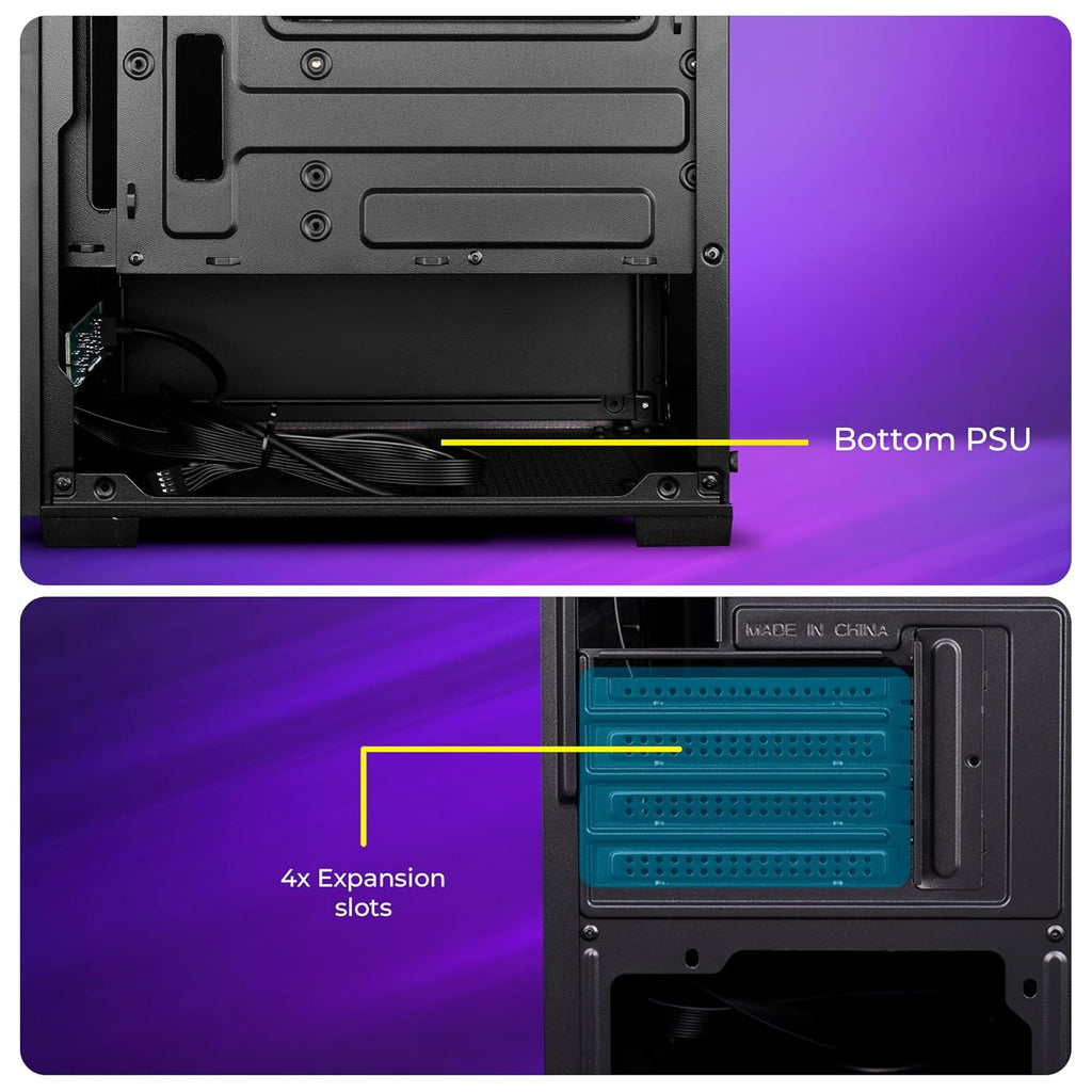 ZEBRONICS ROBUST Premium Gaming Chassis with support for mATX | Mini ITX, Wraparound Tempered Glass, 120mm Multicolor LED Ring Fans, Top Magnetic Dust.