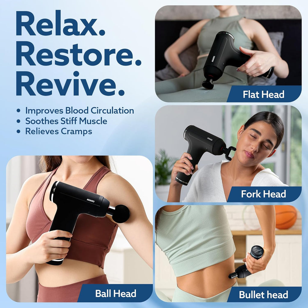 Massager Gun 4 Heads, 6 Speed, Rechargeable, Handheld, Percussion Muscle Massager for Full Body Relief,